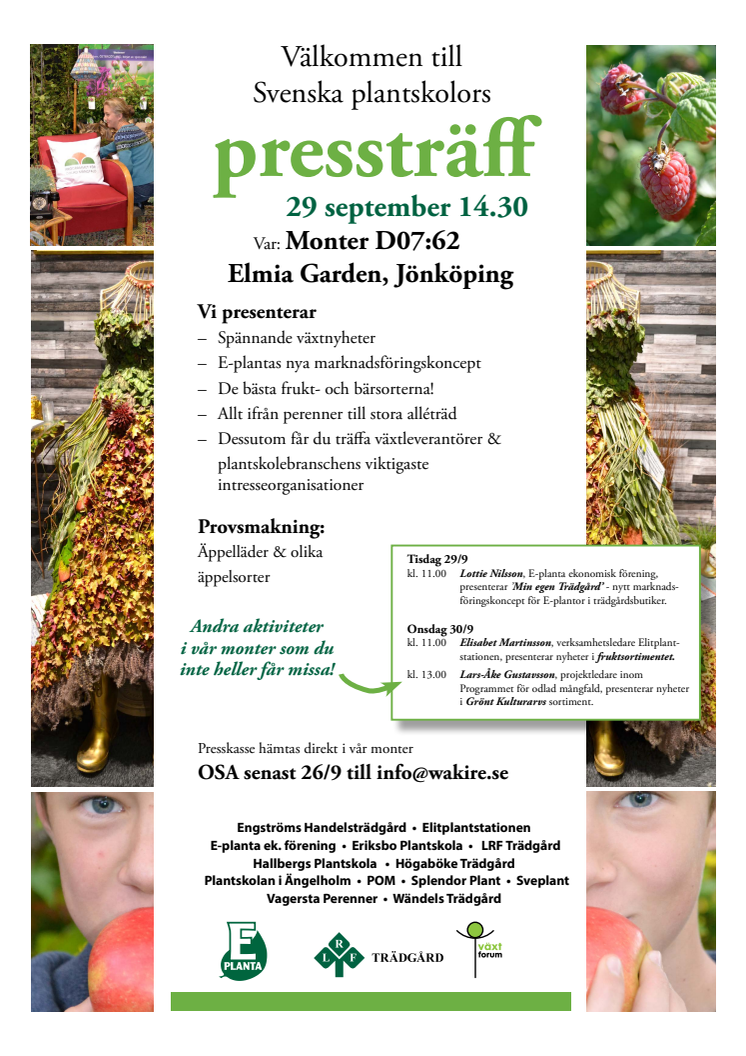 Svenska Plantskolors pressträff på Elmia Garden, 29 sept kl 14.30