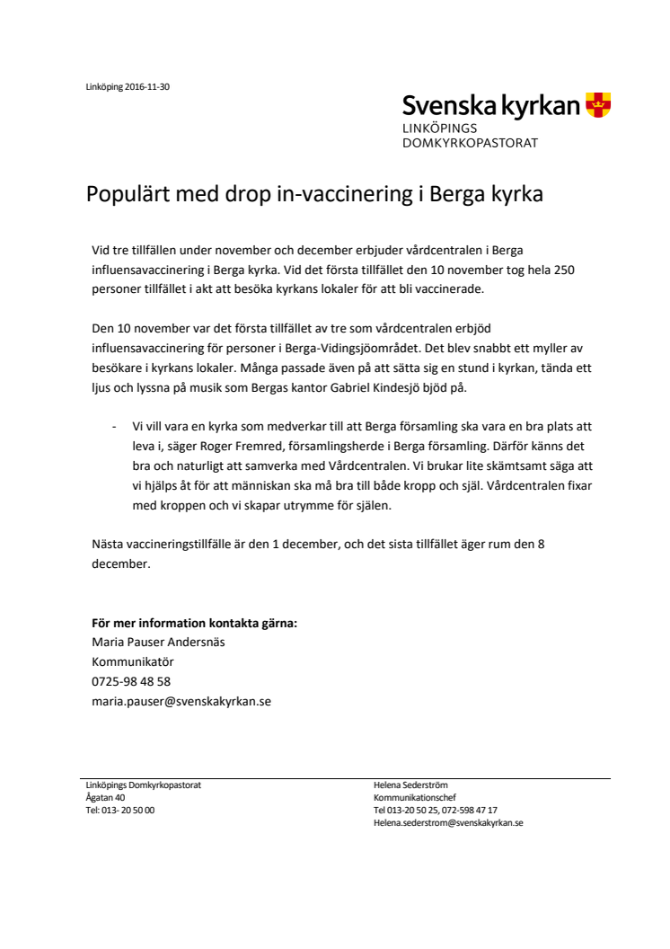 Populärt med drop in-vaccinering i Berga kyrka