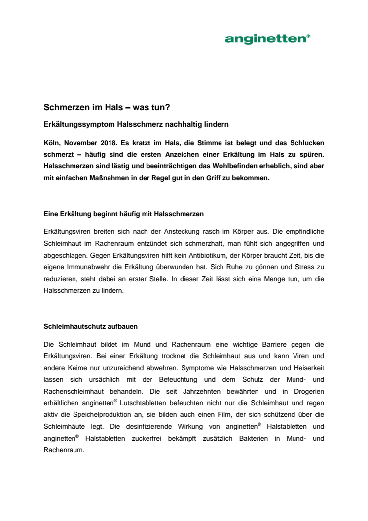 Schmerzen im Hals – was tun?  Erkältungssymptom Halsschmerz nachhaltig lindern 