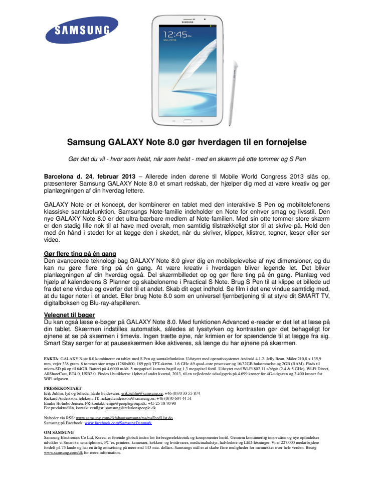 Samsung GALAXY Note 8.0 gør hverdagen til en fornøjelse