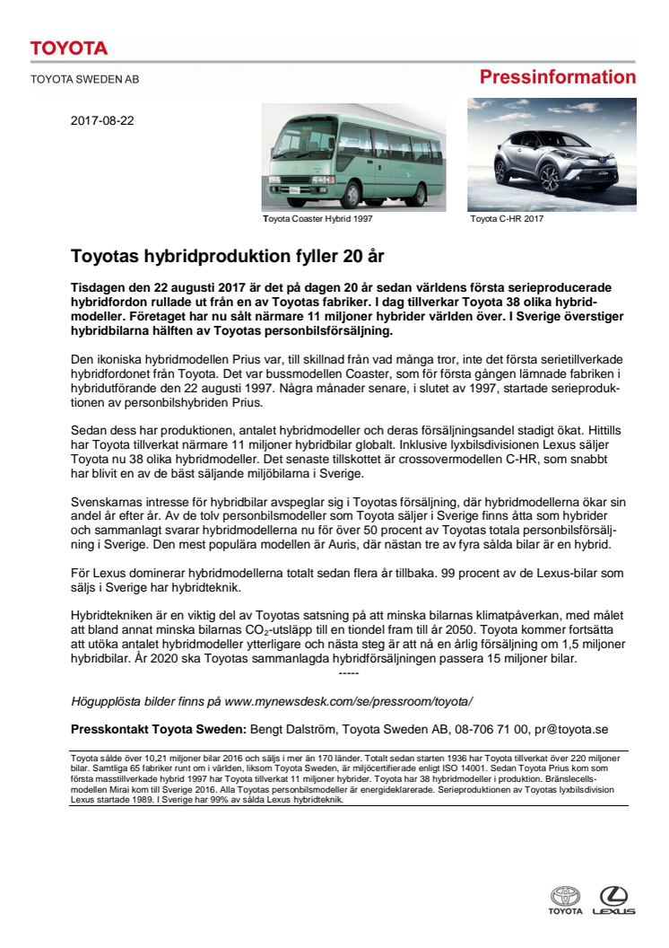 Toyotas hybridproduktion fyller 20 år