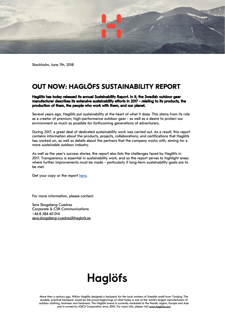 Out now - Haglöfs Sustainability Report