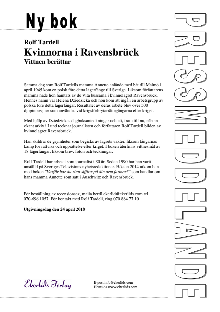 Ny bok: Kvinnorna i Ravensbrück - vittnen berättar av Rolf Tardell