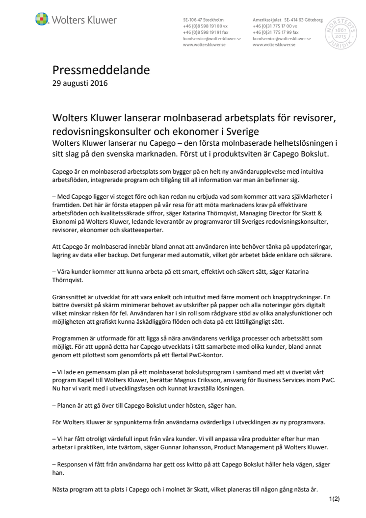 Wolters Kluwer lanserar molnbaserad arbetsplats för revisorer, redovisningskonsulter och ekonomer i Sverige