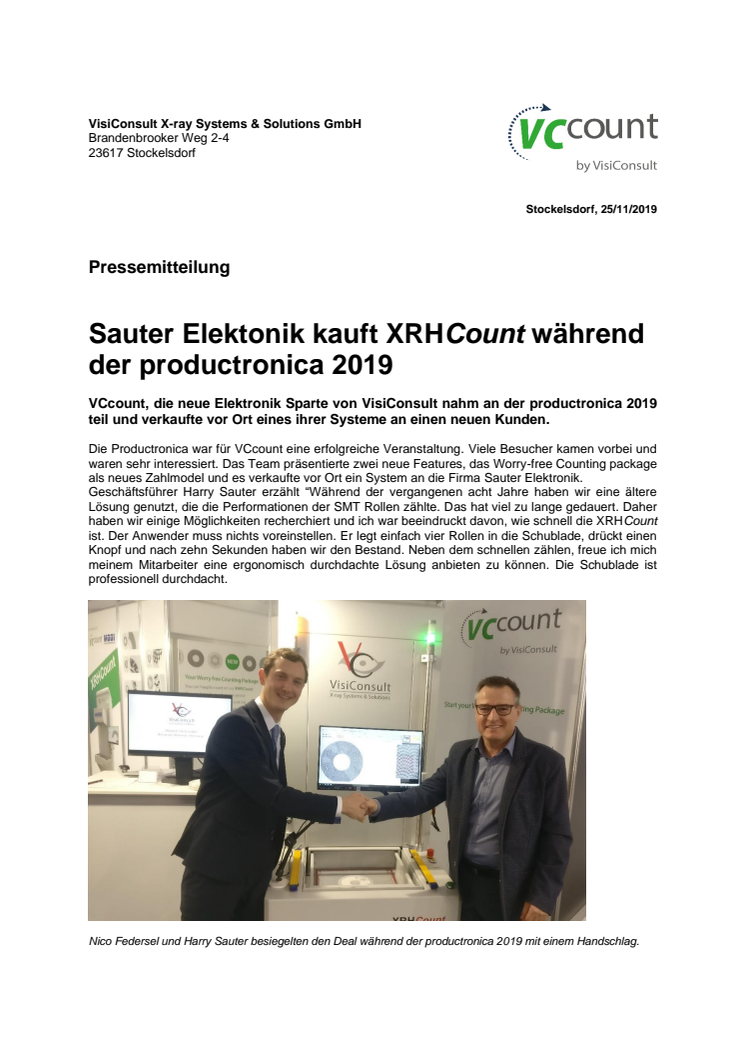 Sauter Elektonik kauft XRHCount während der productronica 2019
