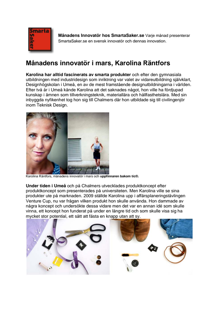 Månadens innovatör i mars 2013, Karolina Räntfors