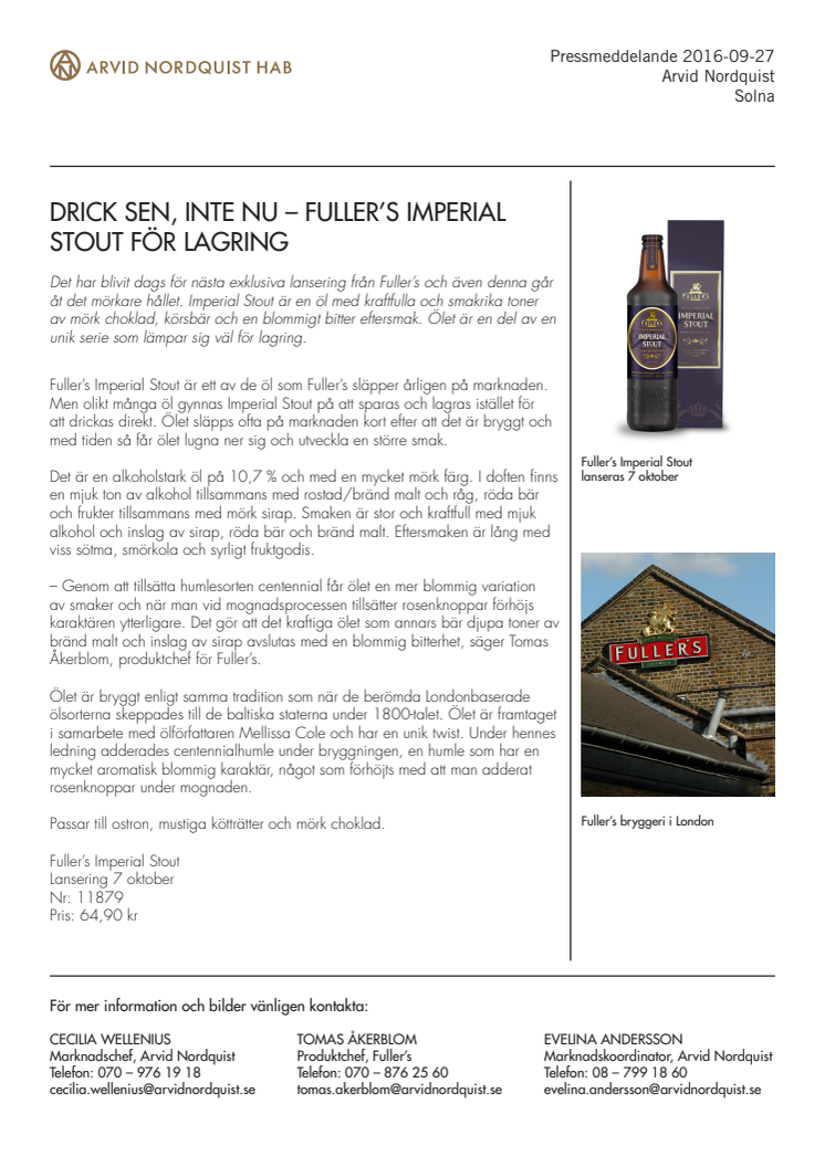 Drick sen, inte nu – Fuller’s Imperial Stout för lagring