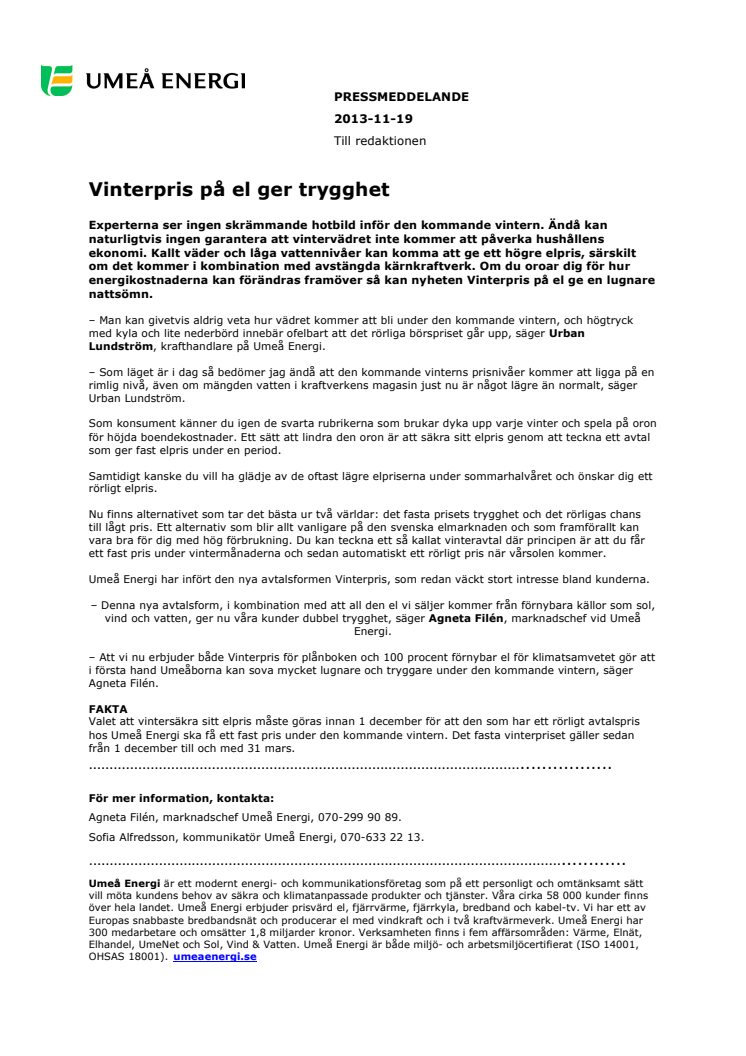  Vinterpris på el ger trygghet