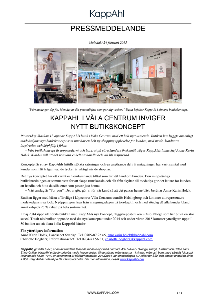 KappAhl i Väla Centrum inviger nytt butikskoncept