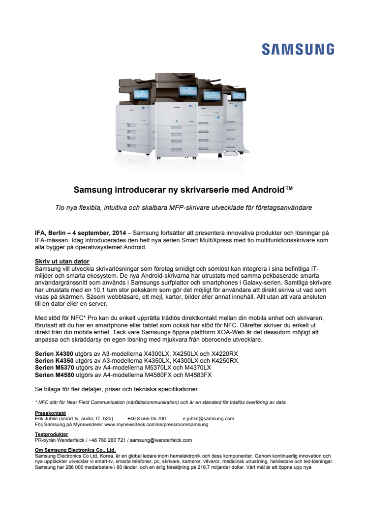 Samsung introducerar ny skrivarserie med Android™