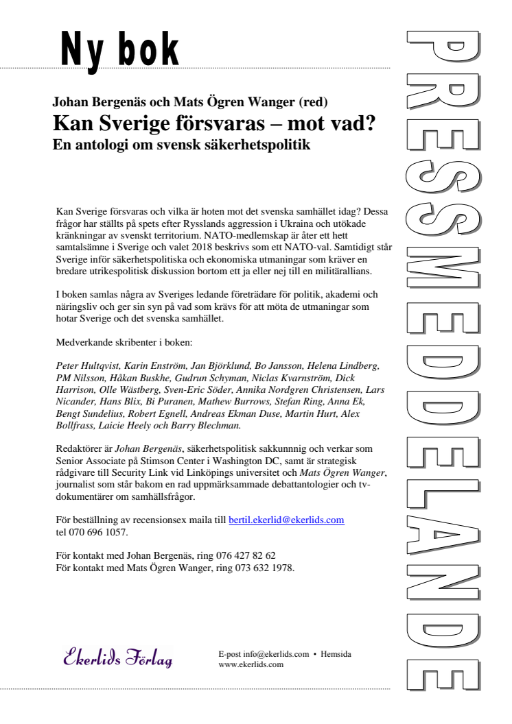 Ny bok: Kan Sverige försvaras - mot vad? En antologi om svensk säkerhetspolitik