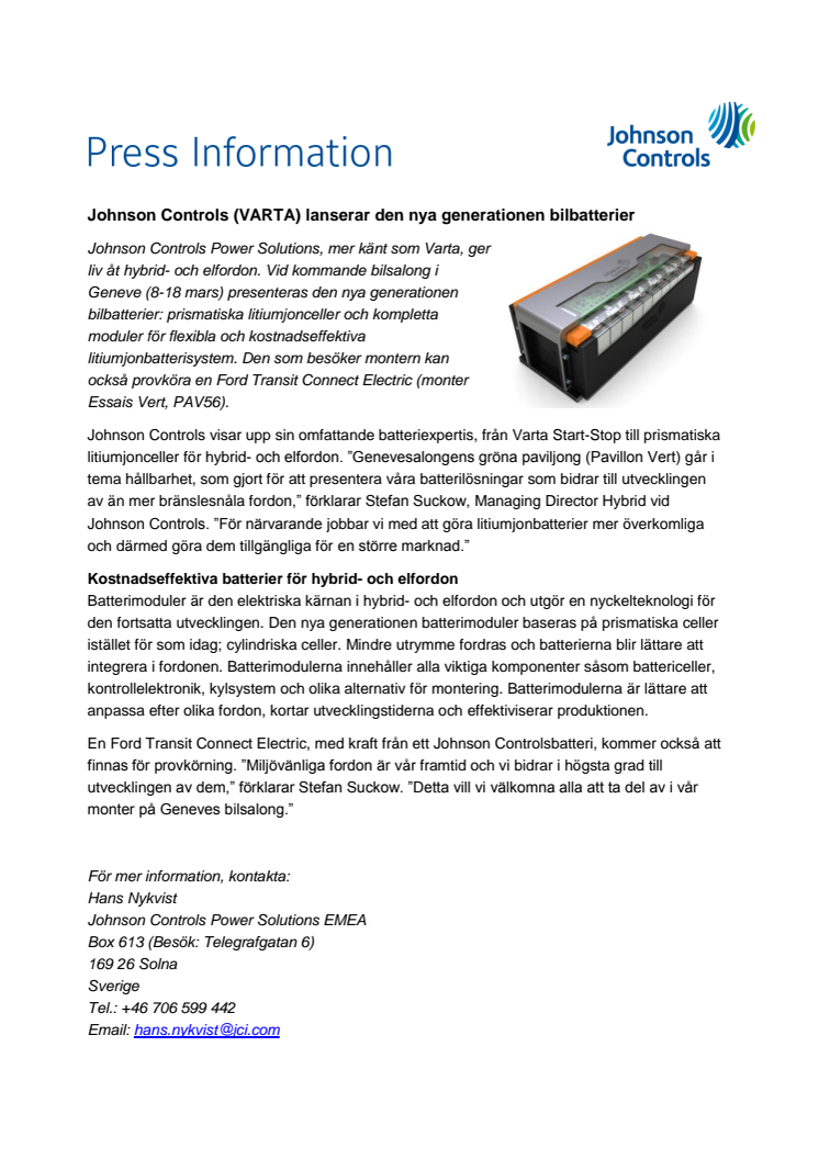 Johnson Controls (VARTA) lanserar den nya generationen bilbatterier