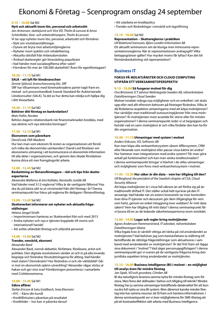 Ekonomi & Företag 2014 - Scenprogram