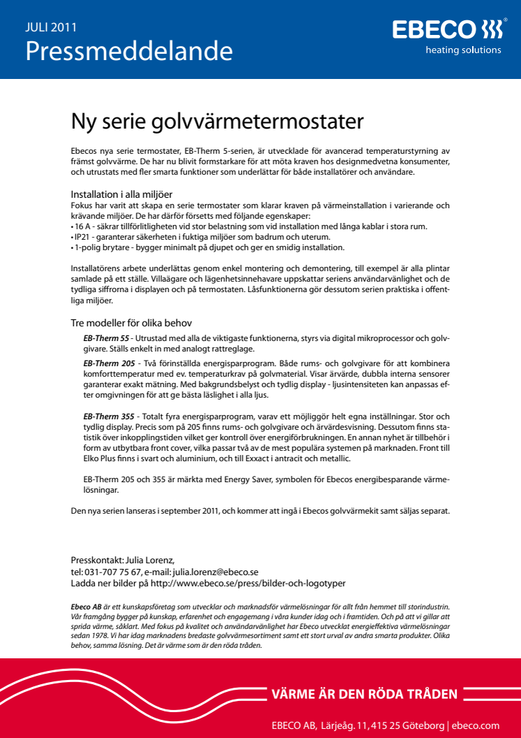 Ny serie golvvärmetermostater