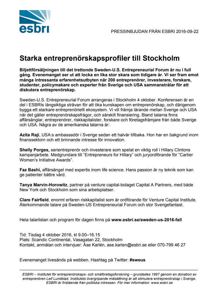 Starka entreprenörskapsprofiler till Stockholm