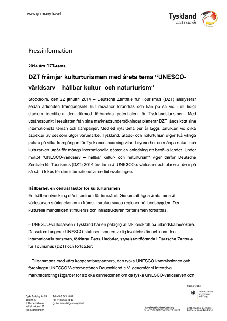 DZT främjar kulturturismen med årets tema “UNESCO-världsarv – hållbar kultur- och naturturism“