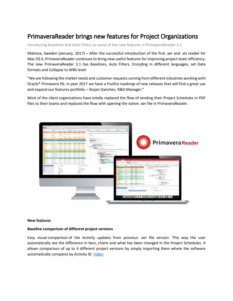 PrimaveraReader brings new features for Project Organizations