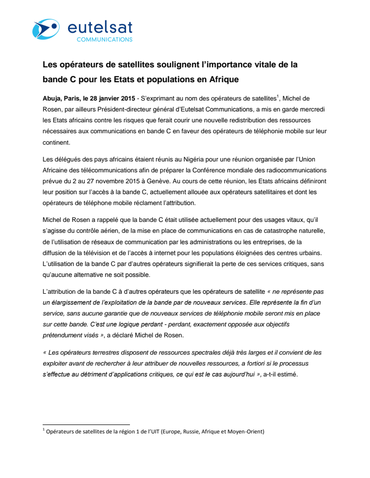 Les opérateurs de satellites soulignent l’importance vitale de la bande C pour les Etats et populations en Afrique