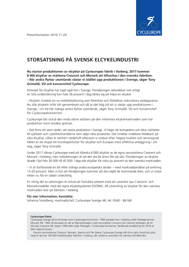 Storsatsning på svensk cykelindustri