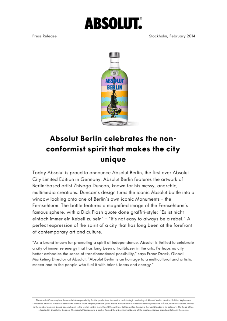 Absolut Berlin celebrates the nonconformist spirit that makes the city unique