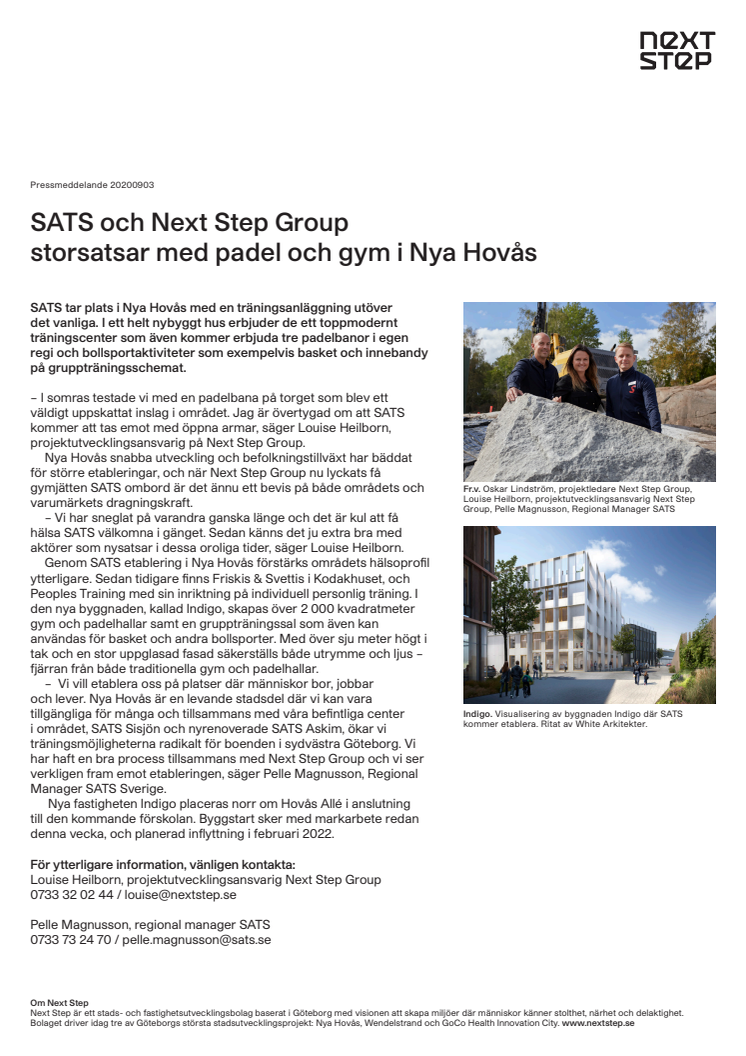 SATS och Next Step Group storsatsar med padel och gym i Nya Hovås