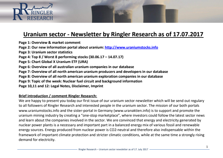 Ringler Research Uranium Newsletter 17.07.2017