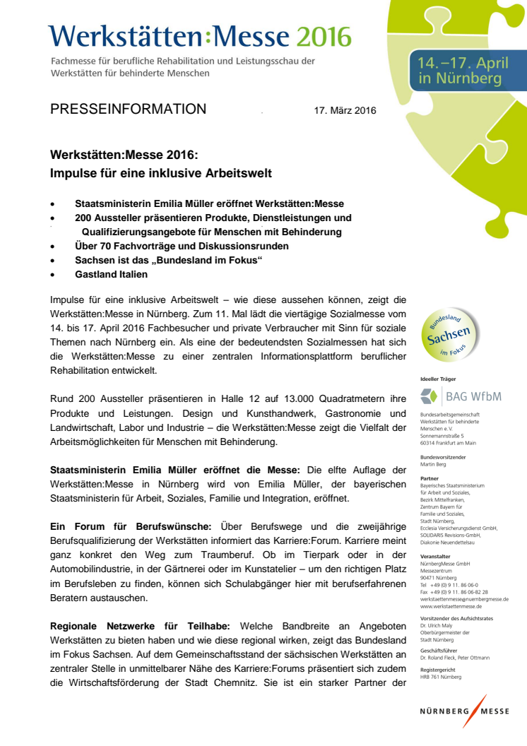 Werkstätten:Messe 2016:  Impulse für eine inklusive Arbeitswelt