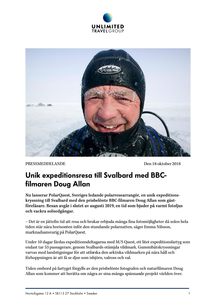 Unik expeditionsresa till Svalbard med BBC-filmaren Doug Allan