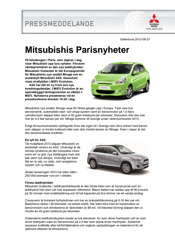 Mitsubishis Parisnyheter 
