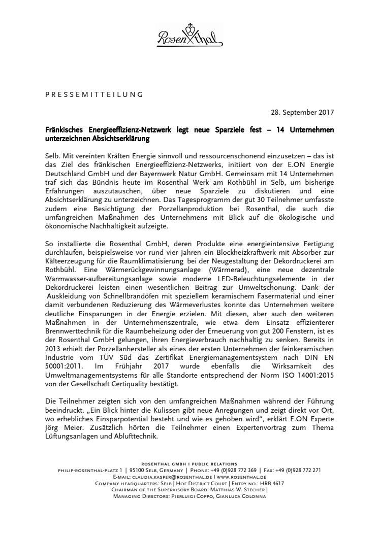 Fränkisches Energieeffizienz-Netzwerk legt neue Sparziele fest – 14 Unternehmen unterzeichnen Absichtserklärung