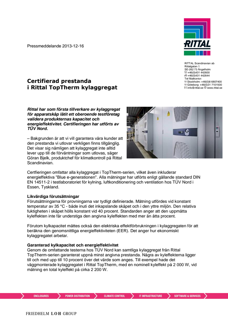 Certifierad prestanda i Rittal TopTherm kylaggregat