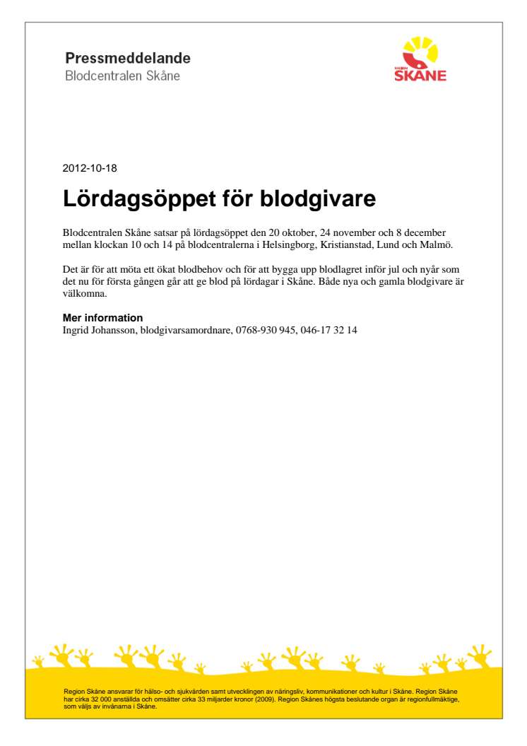 Lördagsöppet för blodgivare