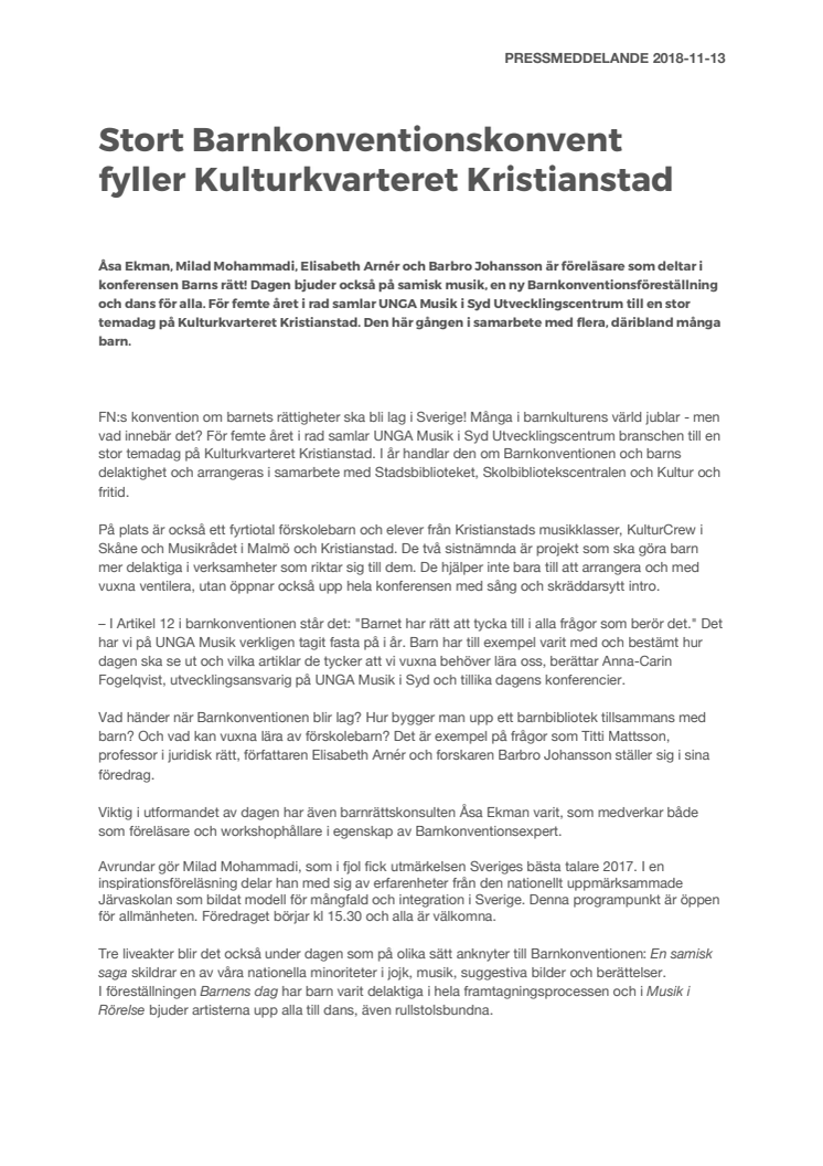 Stort Barnkonventionskonvent fyller Kulturkvarteret Kristianstad