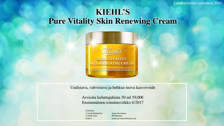 Kiehl's lehdiostötiedote Pure Vitality Cream