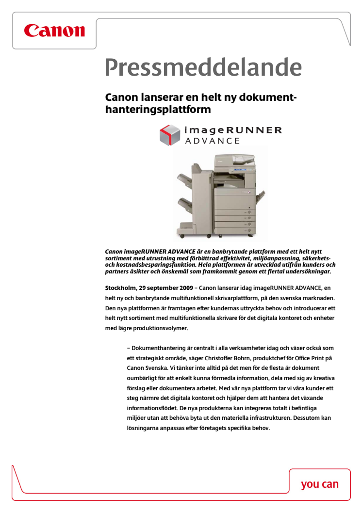 Canon lanserar en helt ny dokument-hanteringsplattform