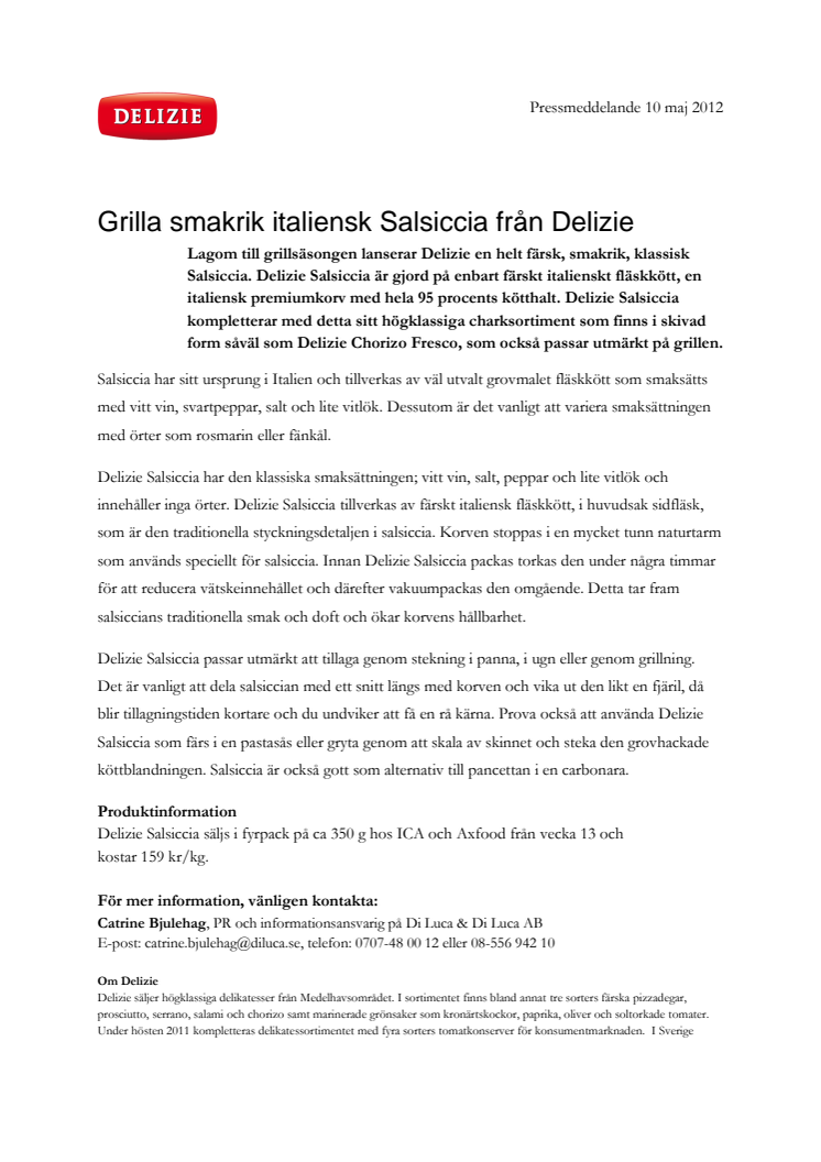 Grilla smakrik italiensk salsiccia från Delizie