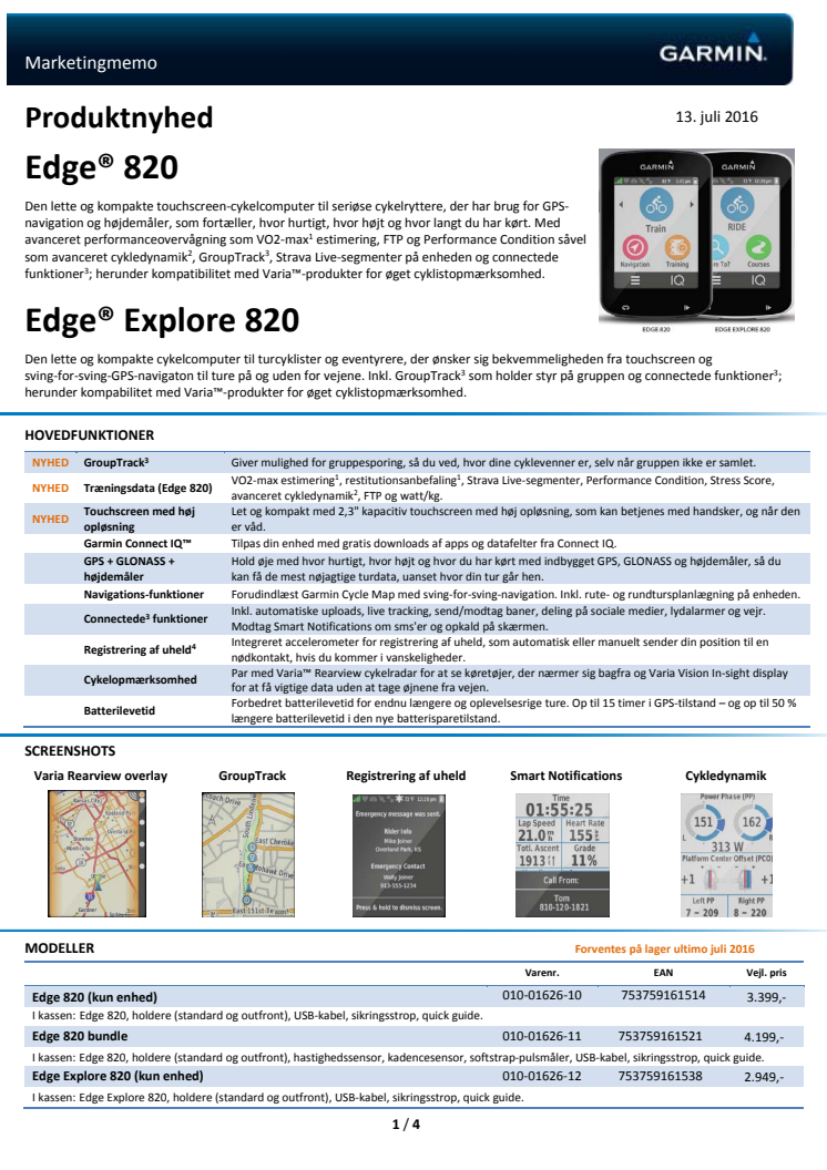 Garmin Edge® 820 - GPS-cykelcomputer konkurrence og træning