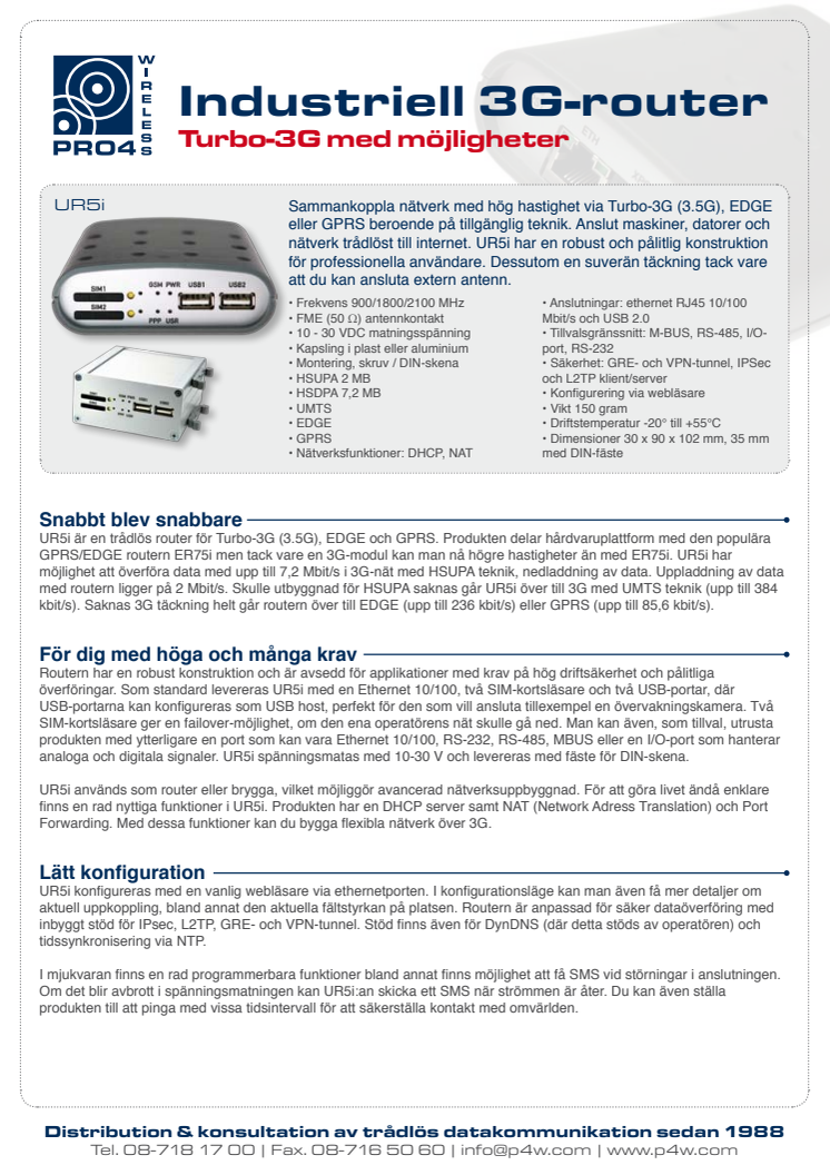 Industriell 3G-router, UR5i. Turbo-3G med möjligheter