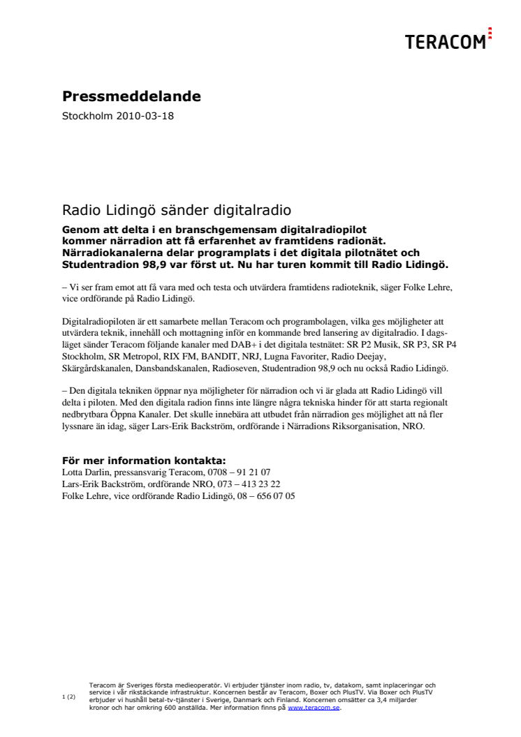 Radio Lidingö sänder digitalradio 