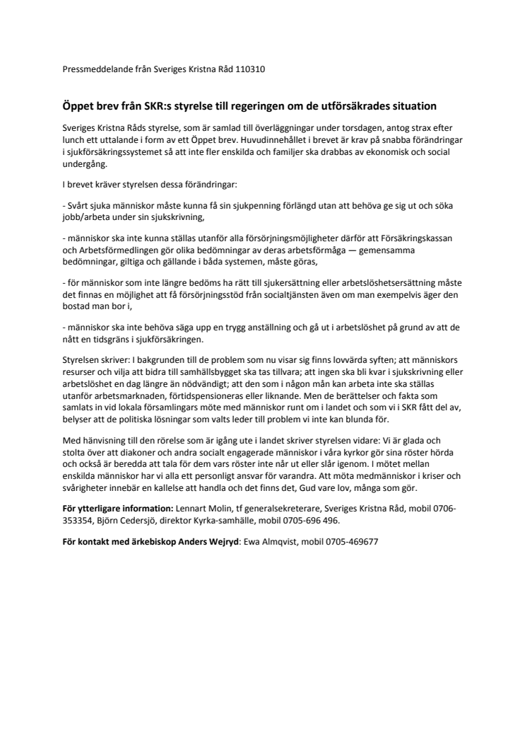 Öppet brev från SKR:s styrelse till regeringen om de utförsäkrades situation