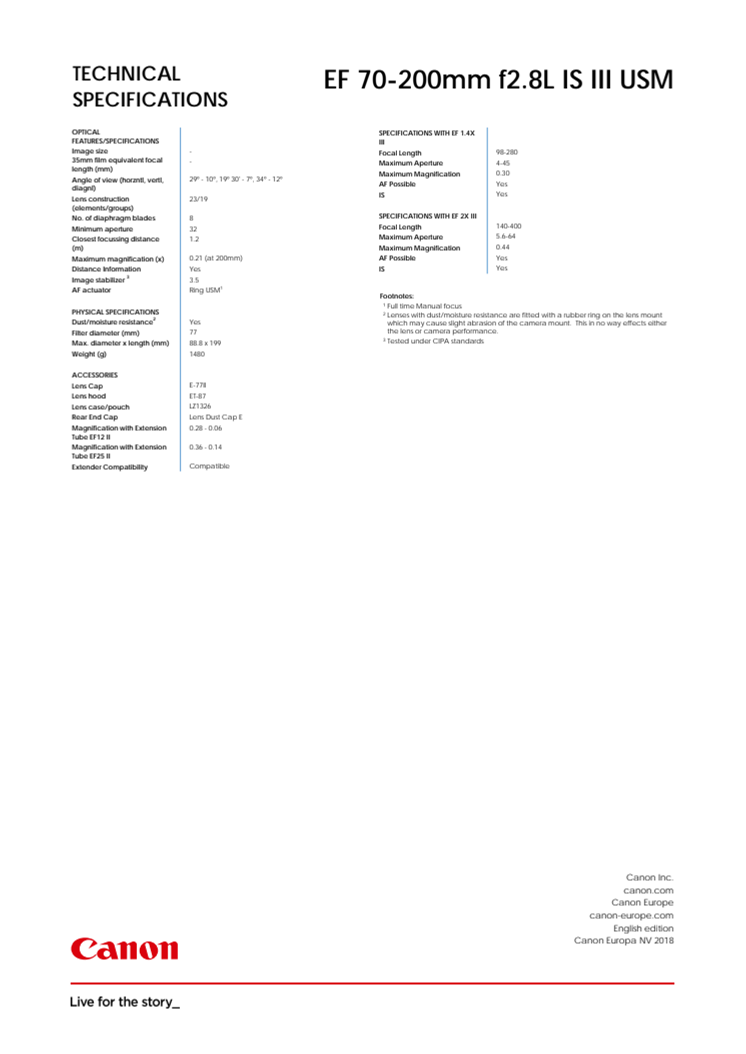 EF 70-200mm f2.8L IS III USM_PR Spec Sheet