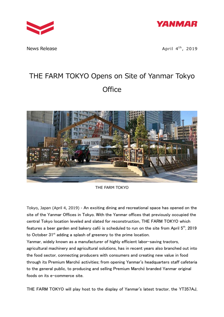 THE FARM TOKYO Opens on Site of Yanmar Tokyo Office