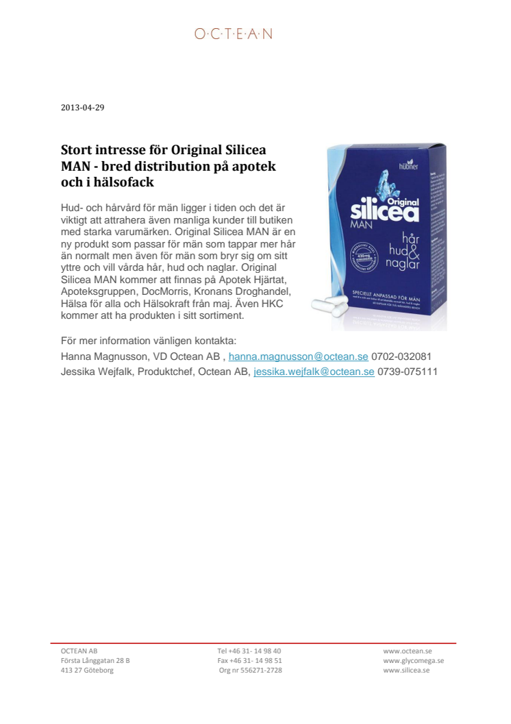 Stort intresse för Original Silicea MAN - bred distribution på apotek och i hälsofack