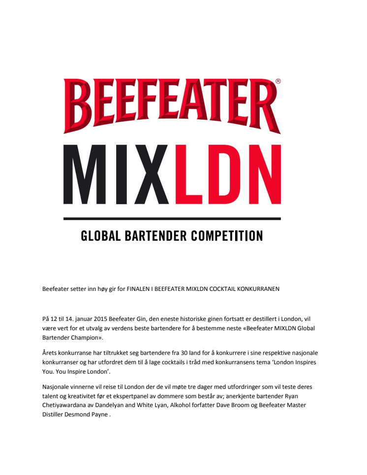 Beefeater setter inn høygir for finalen i BEEFEATER MIXLDN COCKTAIL KONKURRANEN