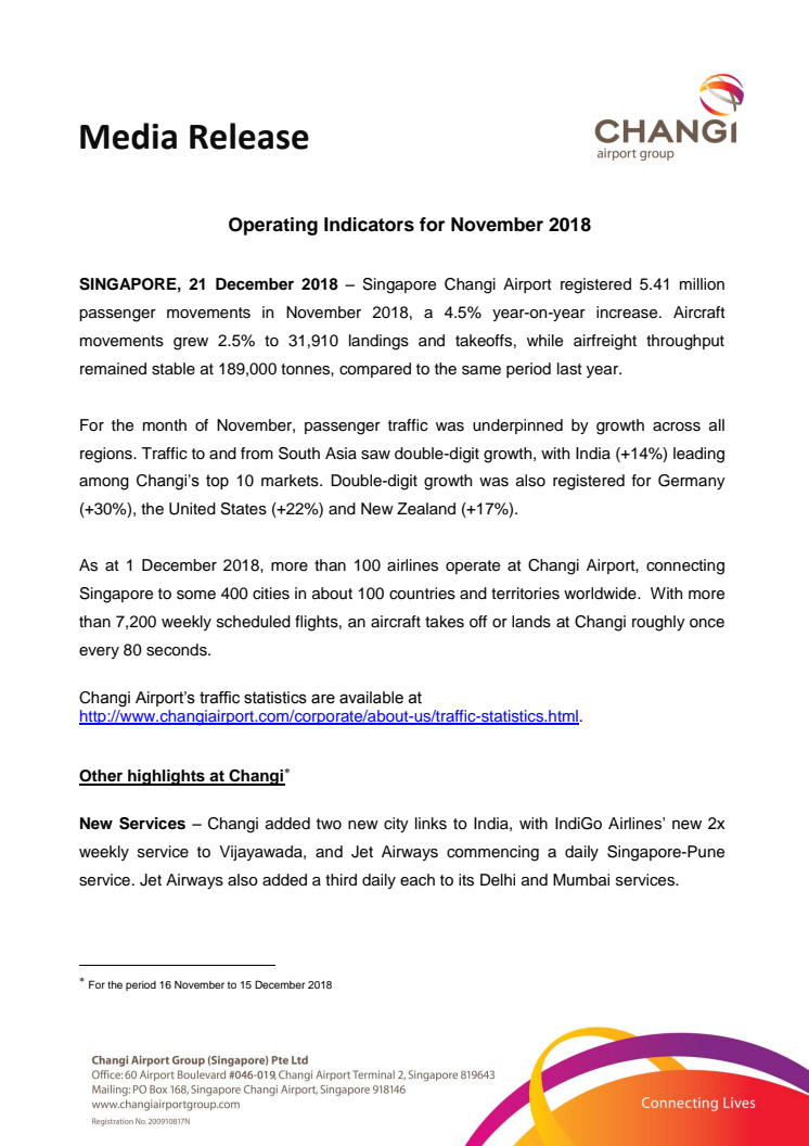 Operating Indicators for November 2018