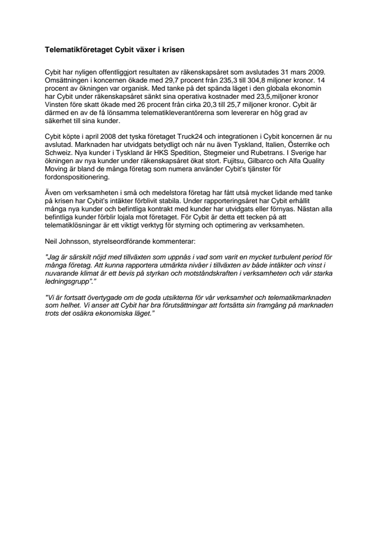 Telematikföretaget Cybit växer i krisen