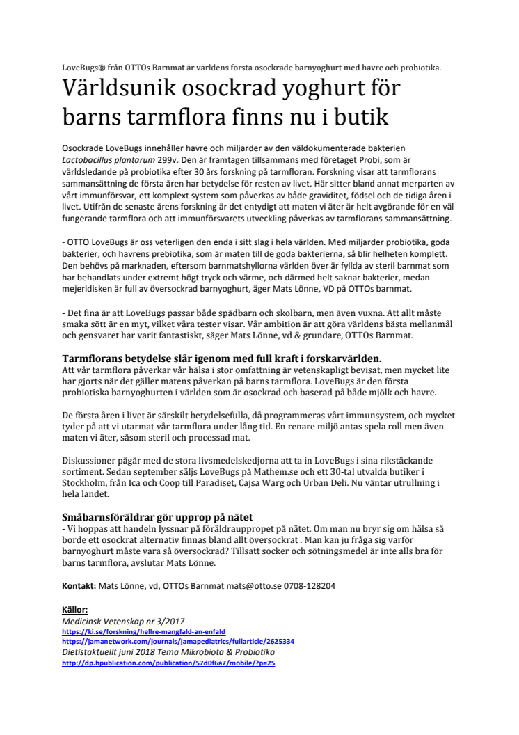 Världsunik osockrad yoghurt för barns tarmflora finns nu i butik 