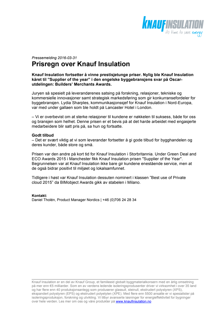 Prisregn over Knauf Insulation 