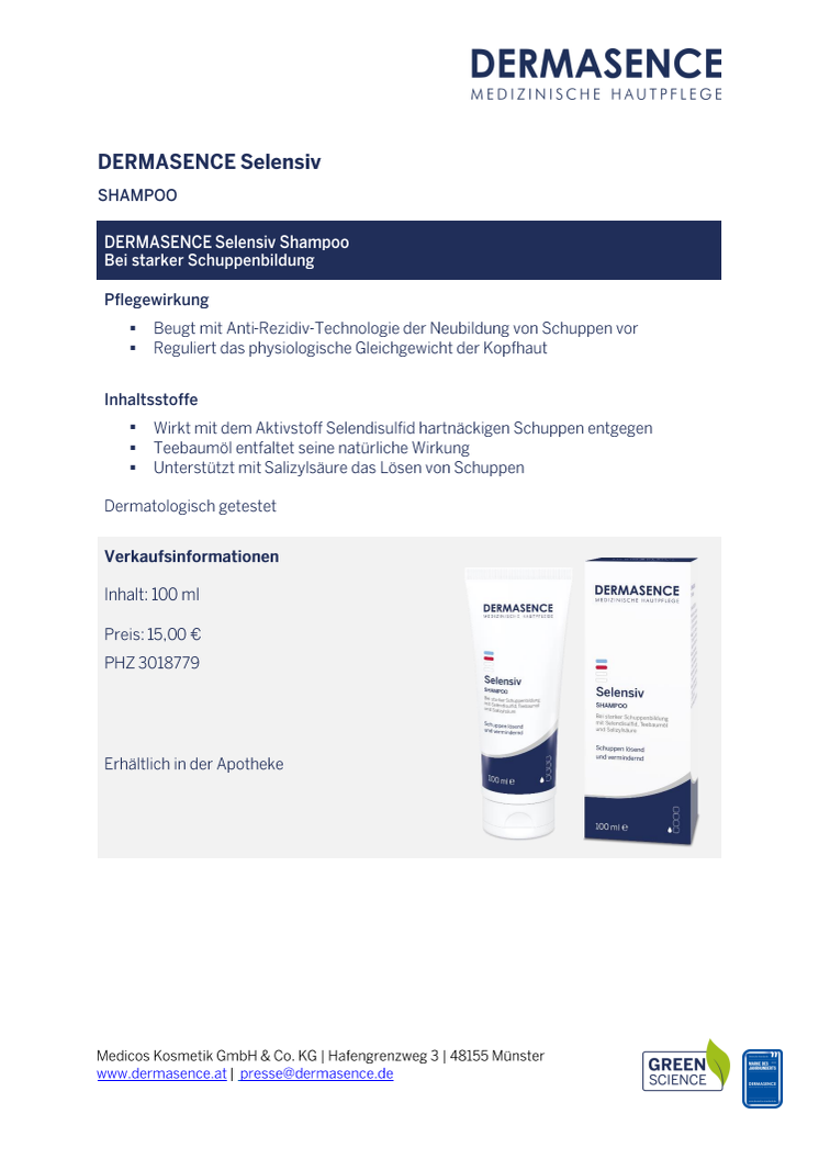 Factsheet: AT DERMASENCE Selensiv Shampoo