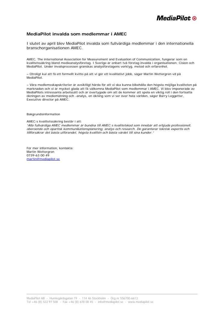 MediaPilot invalda som medlemmar i AMEC
